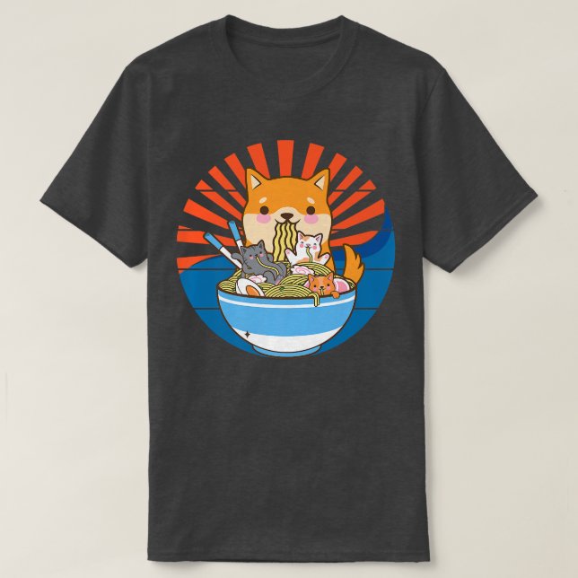 Camiseta Gato Ramen Perro Shiba Inu Japonés Kawaii Lindo An (Diseño del anverso)