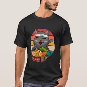 Camiseta Gato Ramen Retro Atardecer Divertido Genial Años 7