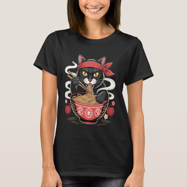 Camiseta Gato Ramen Samurái Fideo (Anverso)