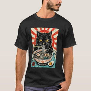 Camiseta Gato Ramen Vintage Comiendo Fideos Comida Japonesa