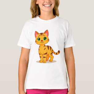 Camiseta Gato Rayado Amarillo Con Ojos Verdes Brillantes