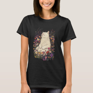 Camiseta Gato Relajado Blanco en Estética de Flores Silvest