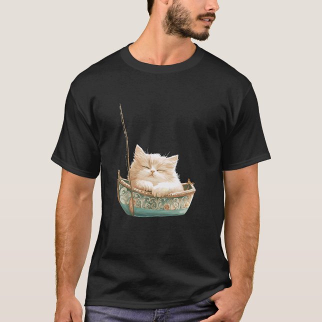 Camiseta Gato Relajado En Barco Ornamentado Arte Animal (Anverso)