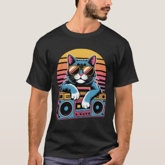 Camiseta Gato retro 80 con gafas de sol - Gatito sintetizad