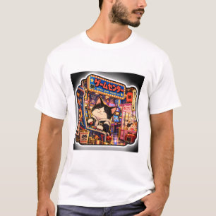 Camiseta Gato Retro Arcade Japonés Sala de Juegos Neon