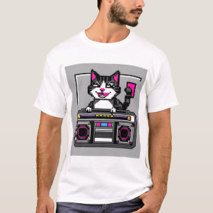 Camiseta Gato Retro Boombox - Vibes Pixel DJ