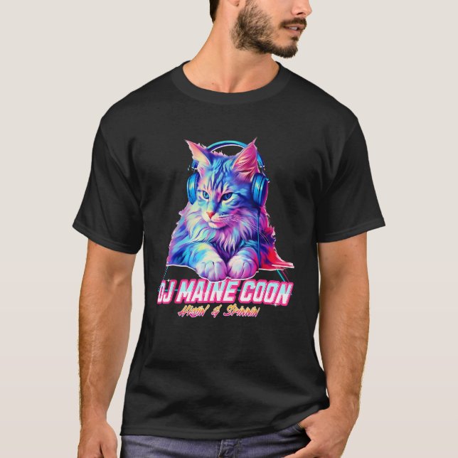 Camiseta Gato retro con audífonos DJ de música Mainon Cat (Anverso)