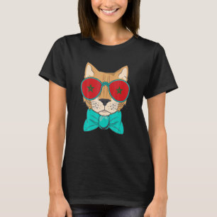 Camiseta Gato Retro Con Gafas De Sol Y Bandera De Marruecos