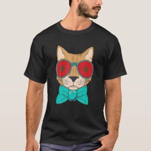 Camiseta Gato Retro Con Gafas De Sol Y Bandera De Marruecos