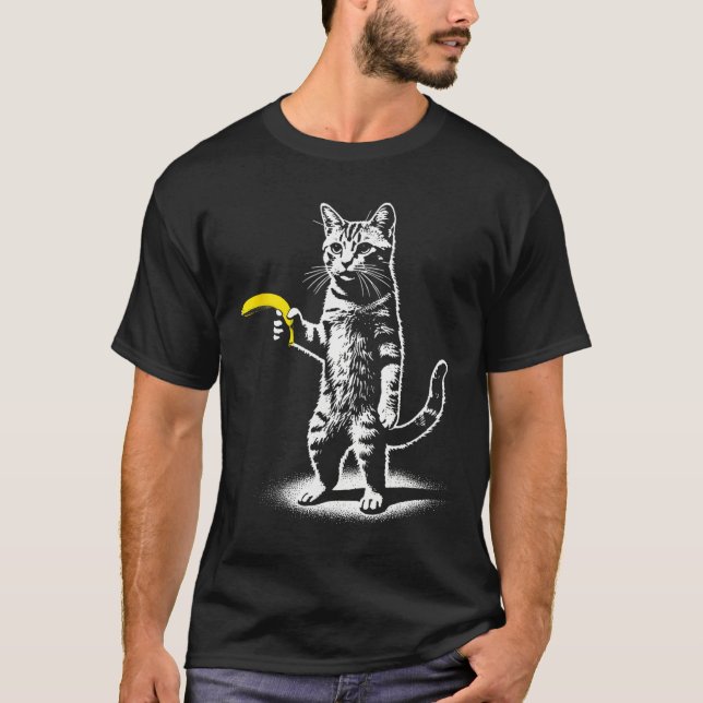 Camiseta Gato retro con meme de plátano Hombres Novedad de  (Anverso)
