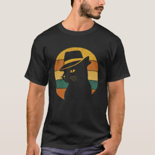Camiseta Gato Retro con Sombrero Fedora Gráfico de Estilo V