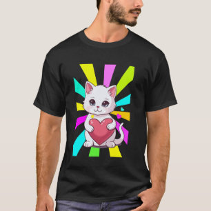 Camiseta Gato Retro Corazón Corazón San Valentín Gatito 80s