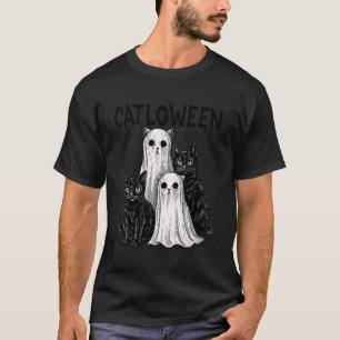 Camiseta Gato Retro Divertido Catloween Gatos Negros Fantas