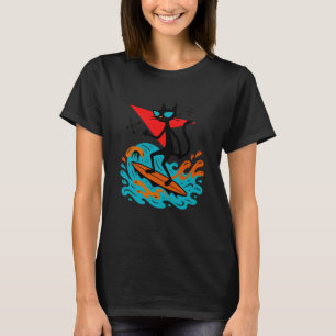 Camiseta Gato Retro Divertido Surfando Tema Surfista de Mit