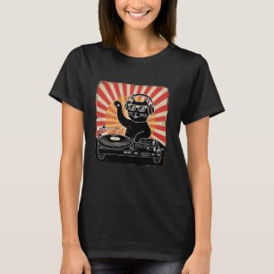 Camiseta Gato Retro DJ Disco Fiesta Auricular Música Gato D