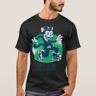 Camiseta Gato retro en un rollo de suitPatinaje sobre un ré