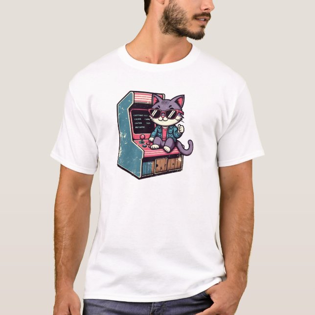 Camiseta Gato Retro Gamer | Estilo de arcada de Bootleg vin (Anverso)