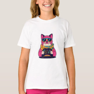 Camiseta Gato Retro Gamer - Tee de juegos de neón de 80 vib