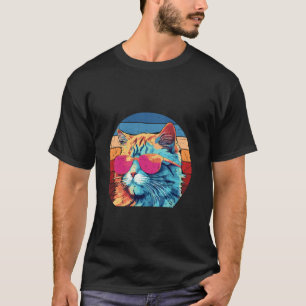 Camiseta Gato Retro Genial con Gafas de Sol 70s 80s 90s Gat