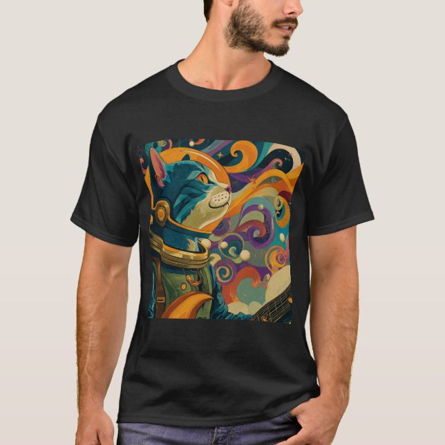 Camiseta Gato Retro Hípnico Espacial (Anverso)