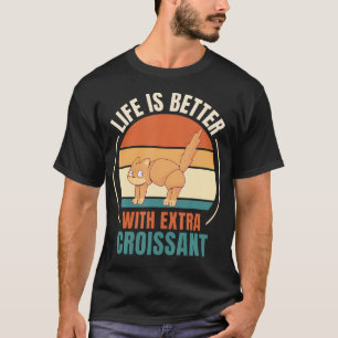 Camiseta Gato Retro La Vida Retro Es Mejor Con Croissan Ext