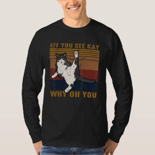 Camiseta Gato Retro Mirando Eff Ves Medición De Yoga Kay
