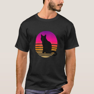 Camiseta Gato Retro Raro Gradiente de Animal Felino Negro D