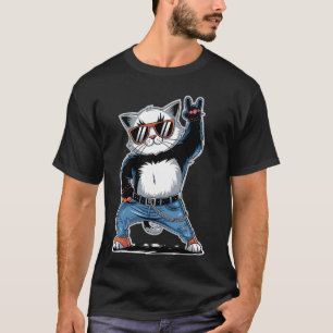 Camiseta Gato Retro Rock n Roll Amante de los Gatos Música