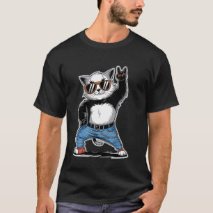 Camiseta Gato Retro Rock n Roll Amante de los Gatos Música