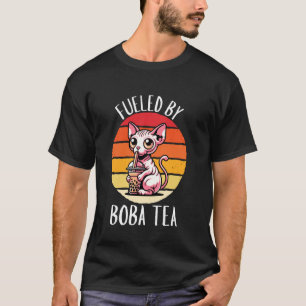Camiseta Gato Retro Sphynx Alimentado Por Té De Boba Vintag