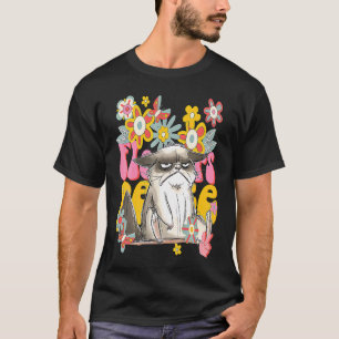 Camiseta Gato Retro Vibra 60S 70S Flores Signo de Paz Vinta