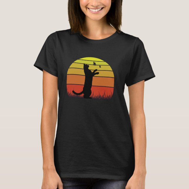 Camiseta Gato Retro y Mariposas (Anverso)