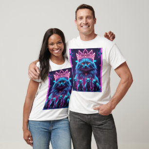 Camiseta Gato Rey Neon & Gatitos Lindos Arte Pop Neon Vib