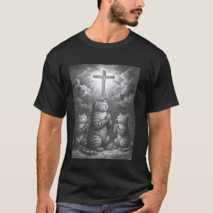 Camiseta Gato rezando cruz de Jesús alabando adoración orac