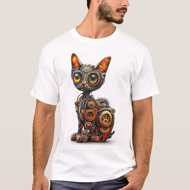 Camiseta Gato Robot Steampunk de Vapor � (Anverso)