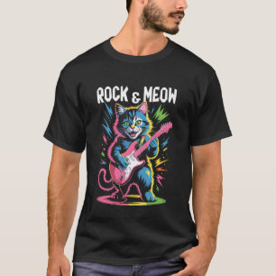 Camiseta Gato Rock and Meow tocando guitarra eléctrica para