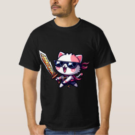 Camiseta Gato Rocker con gafas negras y espada en estilo
