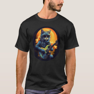 Camiseta Gato Rocker Divertido con Guitarra Eléctrica para