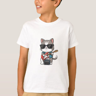 Camiseta Gato Rocker Genial Guitarra Eléctrica Niños