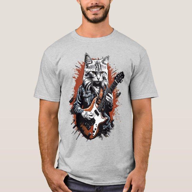 Camiseta Gato Rockstar Desgarrando Guitarra (Anverso)