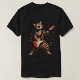 Camiseta Gato Rockstar tocando guitarra eléctrica