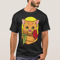 Gato romántico gatito sosteniendo una rosa recién 