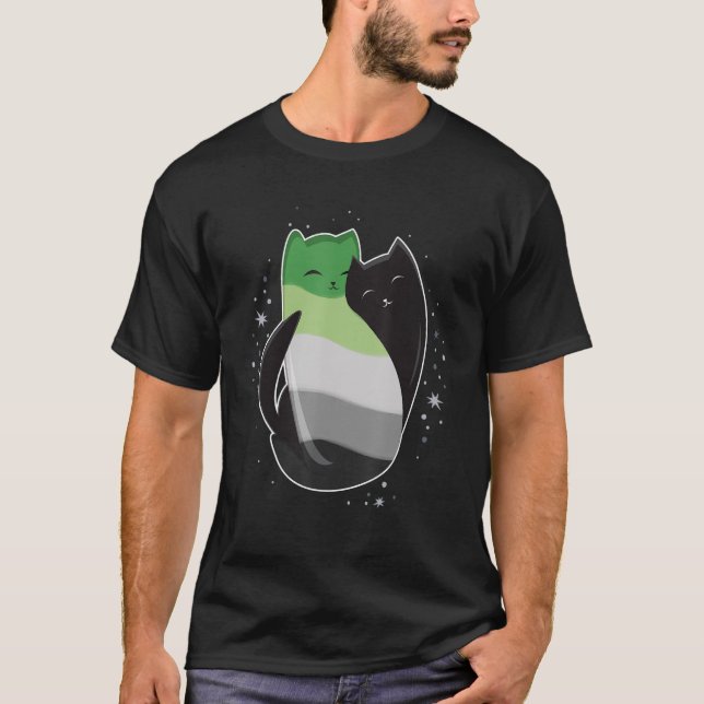 Camiseta Gato romántico LGBT Bandera del orgullo asexual Ar (Anverso)