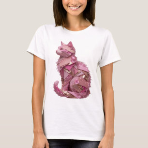 Camiseta Gato rosa de plata limpia con diamantes diseño per
