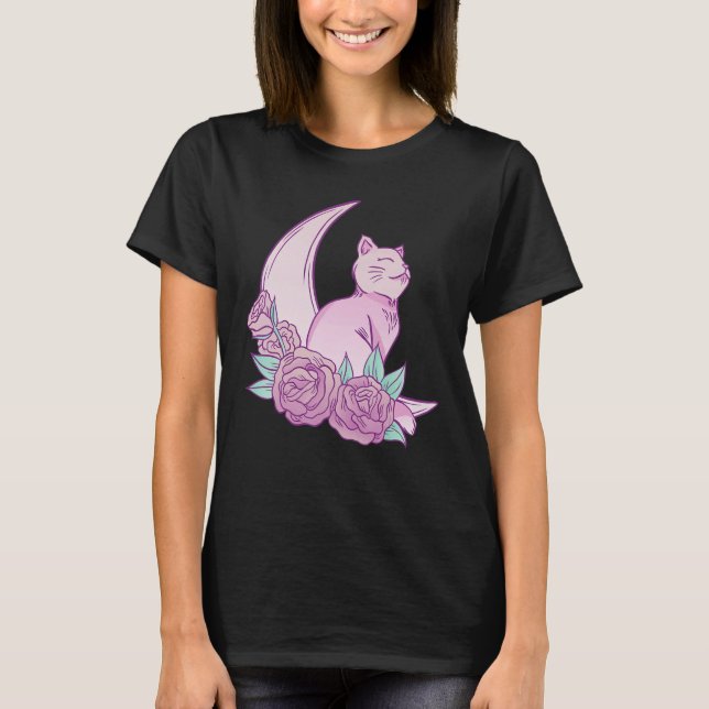 Camiseta Gato Rosas de la Luna Gatito Gatito Gráfico rosa (Anverso)