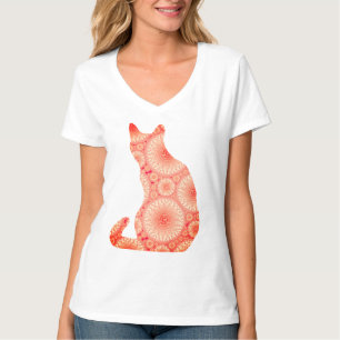 Camiseta Gato "Ruedas de luz" - naranja de coral