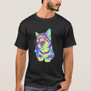 Camiseta Gato Rugiente Pop Art Gráfico Retro Arte para Aman