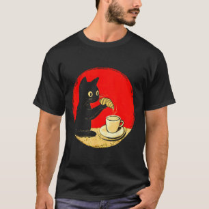 Camiseta Gato Saltando Croissant En Café Pato Negro