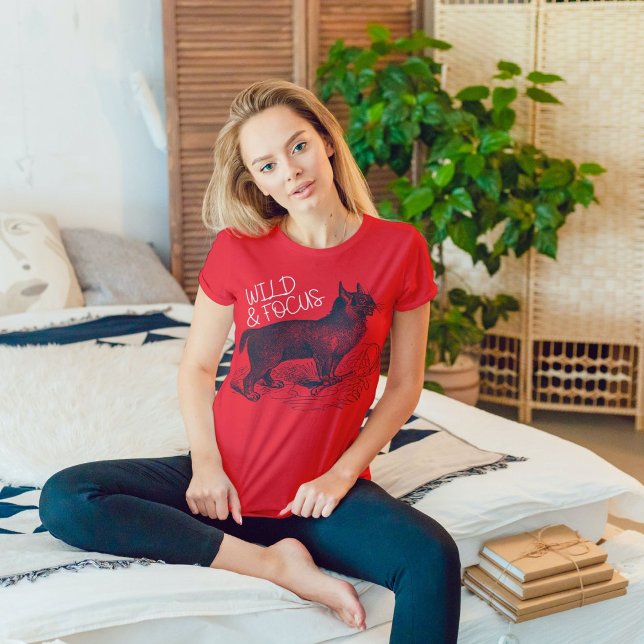Camiseta Gato salvaje Eurasiático Lynx Mujeres Hombres Rojo (Subido por el creador)