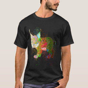 Camiseta Gato Salvaje Salpicadura Pintura Colorida Caracal